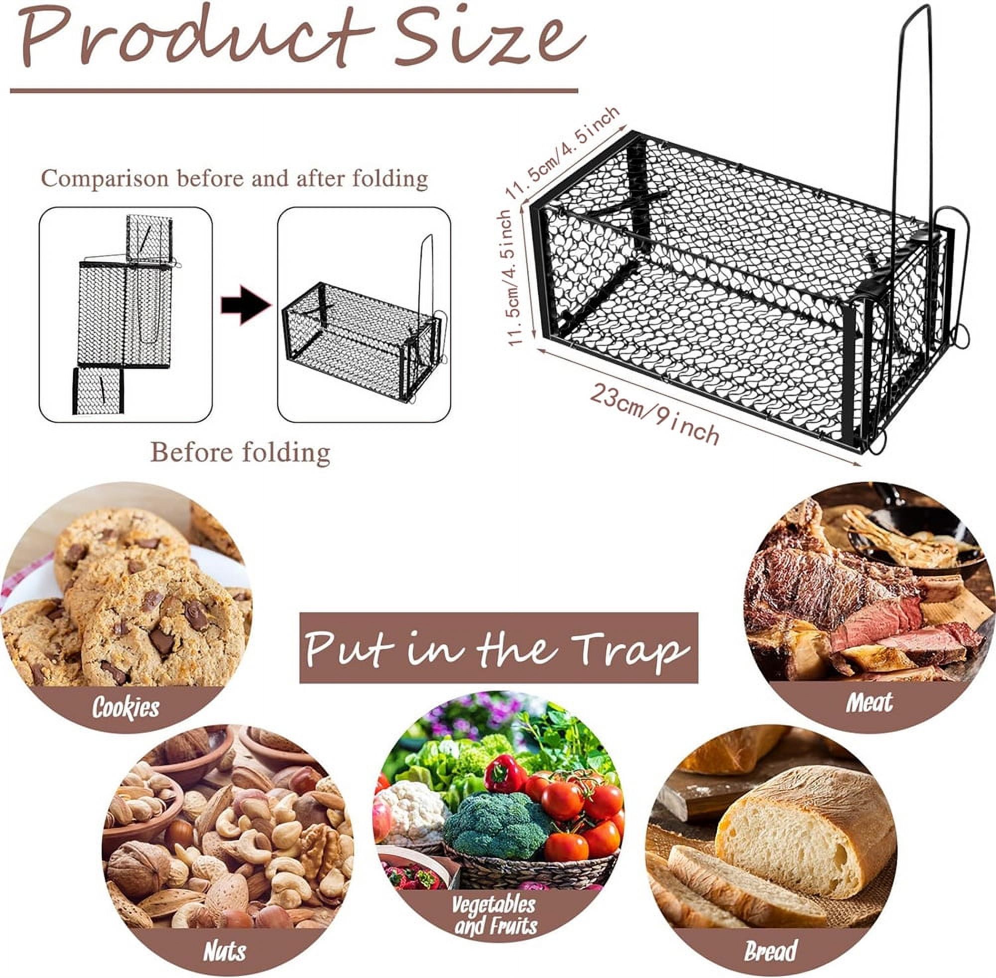 NOGIS Humane Rat Trap Chipmunk Rodent Trap Mouse Trap Squirrel Trap Small Live Animal Trap Mouse Voles Hamsters Live Cage Rat Mouse Cage Trap for Mice Easy to Catch and Release (Black,2 Pcs)