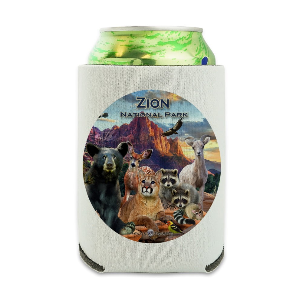 Zion National Park Utah UT Animals Cougar Bear Deer Raccoons Can Cooler Drink Sleeve Hugger