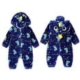 thumbnail image 3 of FASHOFT Baby Boy Halloween Outfit Plush Flannel Dinosaur Cartoon Onesie Cosplay Jumpsuit For Kids Winter Home Casual Loungewear Halloween Blue 19-24 Months, 3 of 9