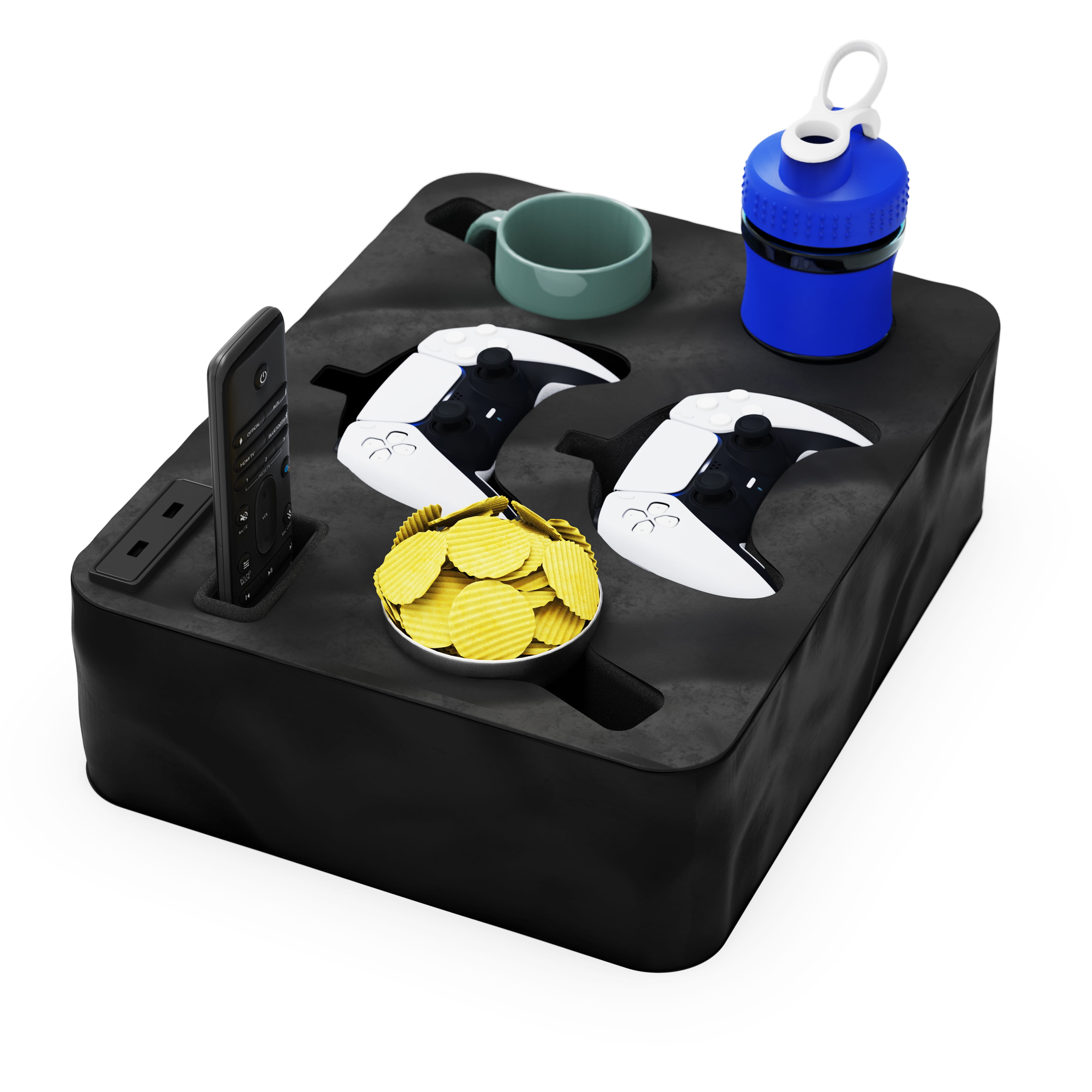 SofaBuddy Dual Controller Charger & Couch Cup Holder – Compatible with PS5, PS4 – Gaming Couch Accessory with Drink Holder, USB Charging Ports & Organizer