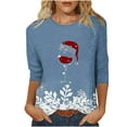thumbnail image 2 of Meichang T-Shirts à Manches 3/4 pour Femmes, T-Shirts Graphiques de Noël avec Verre de Vin, Col Rond Décontracté, Pull Ample, Tops de Vacances en Solde, Cadeaux de Noël, 2 of 3