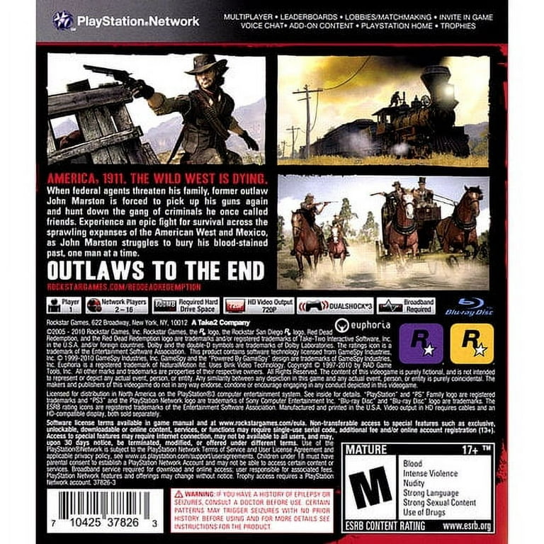 Red Dead Redemption PlayStation 3 PS3 Game Disc, Case and Manual