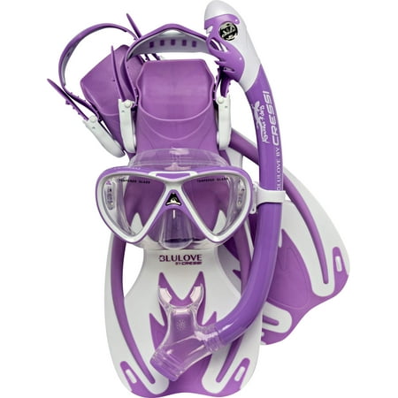 UPC: 0843607062534 | Cressi Child ROCKS PRO DRY SET Mask Snorkel Fin Combo (Lilac/White  S/M | US Kid 9.5/13.5 | EU 26/32)