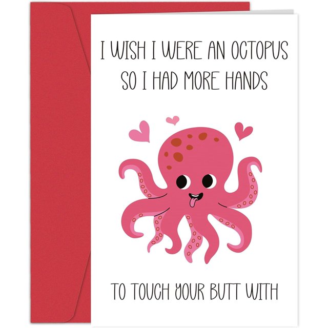 Tarjeta de felicitación Heollaok divertida con tema de pulpo para el día de San Valentín