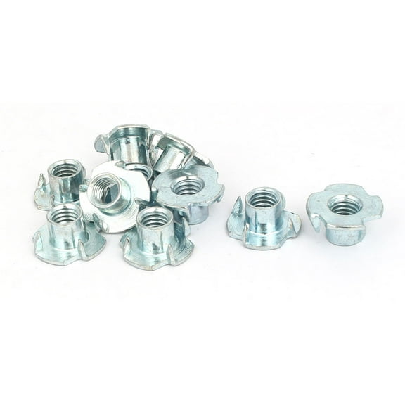 3/8'' Thread Dia 12mm Height 4 Prongs Full Threaded T-Nut Tee Nuts 10pcs