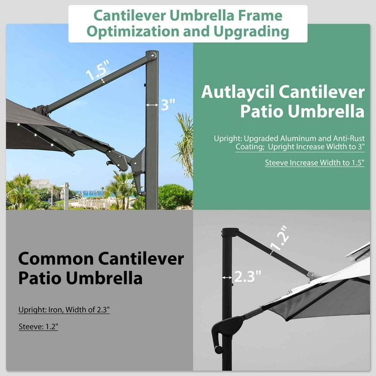 ainfox 11ft 2 tier offset hanging patio solar-powered umbrella Ainfox 10ft Patio Umbrella with Lights, Heavy-Duty Aluminum Frame, Grey UV  Sun Shade