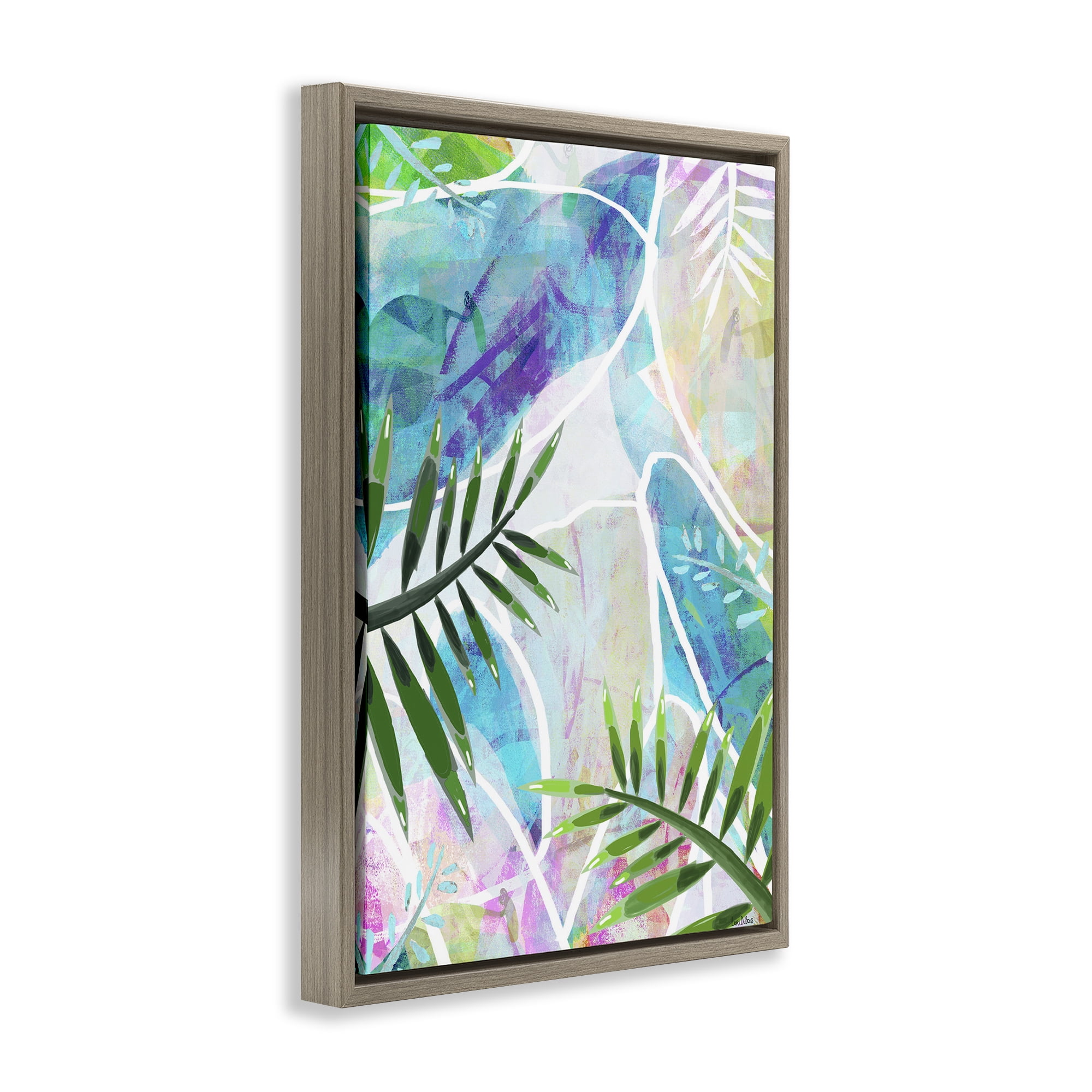 Stupell Industries Layered Tropical Leaves Coastal Painting Brown Floater Framed Canvas Art Print Wall Art, 17 x 25