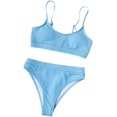 thumbnail image 5 of Ensemble Bikini String Taille Haute Côtelé 2 Pcs pour Femmes, 5 of 5