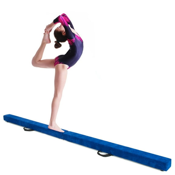 Spaco 7 Feet Folding Portable Floor Balance Beam with Handles for Gymnasts-Blue, Non Slip Rubber Base, Professional Gymnastics Beam for Home Training