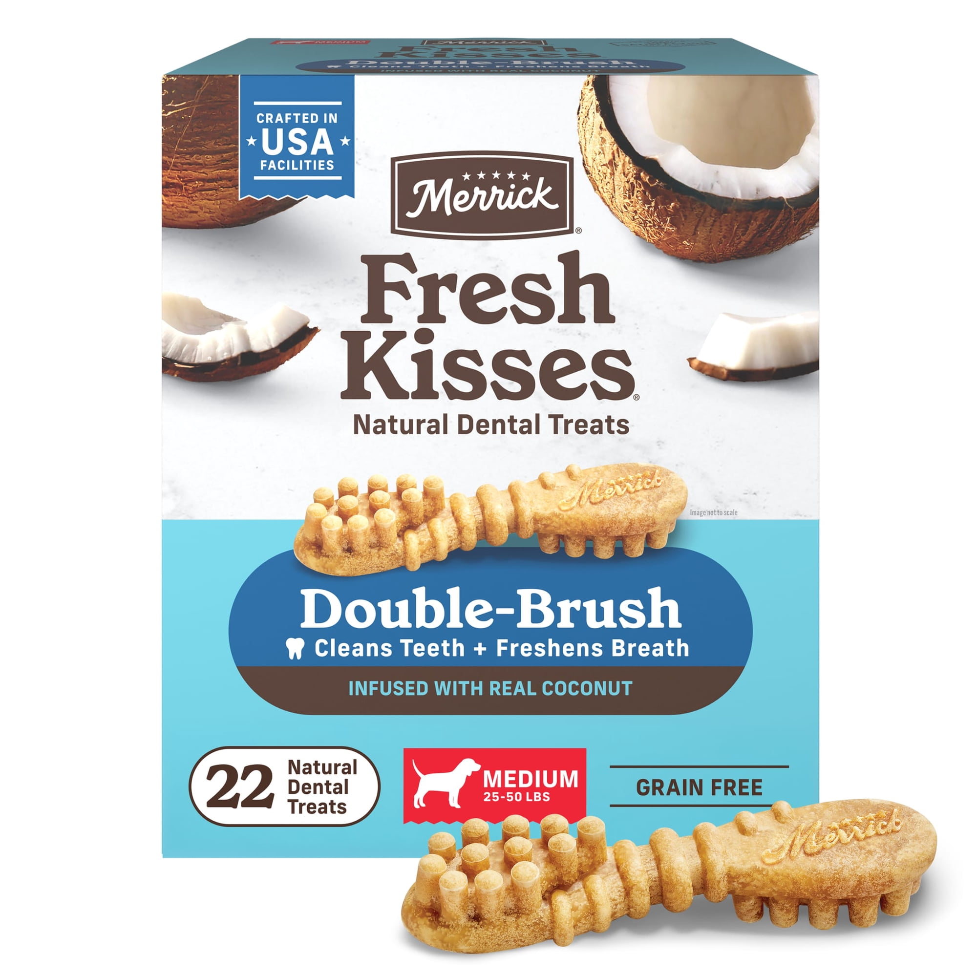 Merrick Fresh Kisses Infused With Real Coconut Dog Dental Treats for Medium Dogs, 23.0 oz, 4 Pack