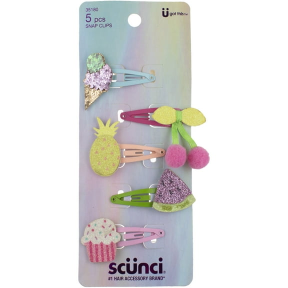Scunci U Got This Snap Clips, Assorted Colors, 35180, 5 Ct