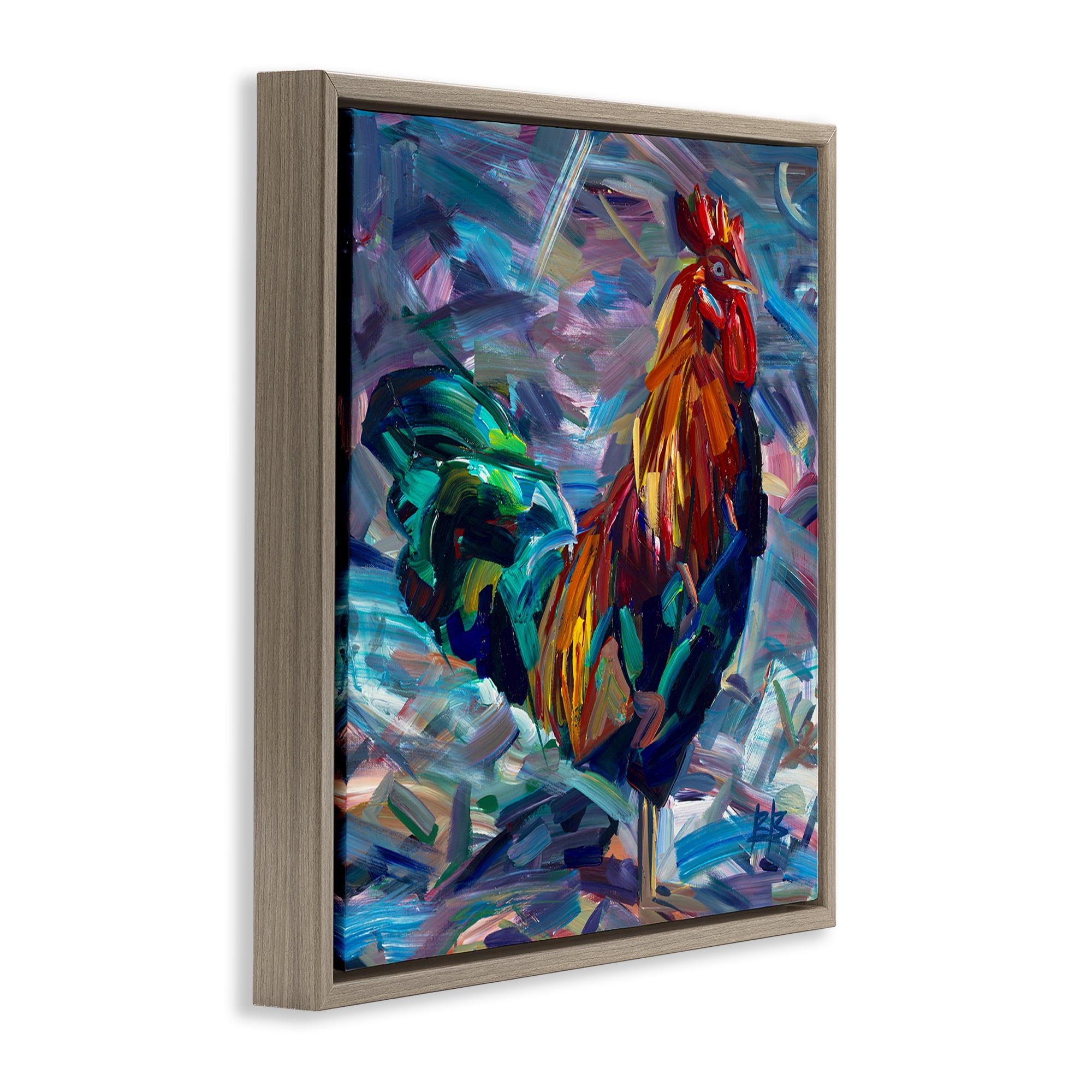 Stupell Industries Abstract Crosshatch Rooster Animals & Insects Painting Brown Floater Framed Canvas Art Print Wall Art, 18 x 18