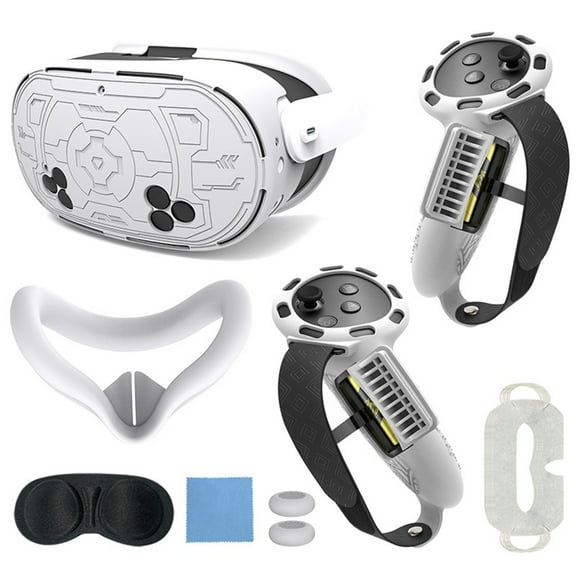 VR Accessory Set for Meta Quest 3S, Controller & Lens Cover, Shell, Mask, Thumb Grip, Eye Mask-White