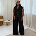thumbnail image 3 of AURA Plus Size Two Piece Set Women V Neck Sleeveless Outfit Casual Long Pants Set Summer Fall, 3 of 7