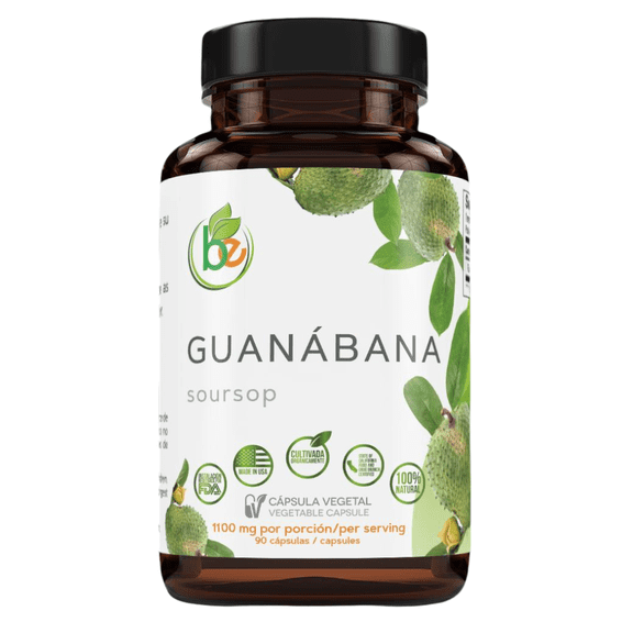 Guanabana (Soursop) 90 Capsules 1100 mg per Serving Powerful Blend of 100% Natural Premium Ingredients, Vegetable, Cultivada Organicamente |Organically Grown