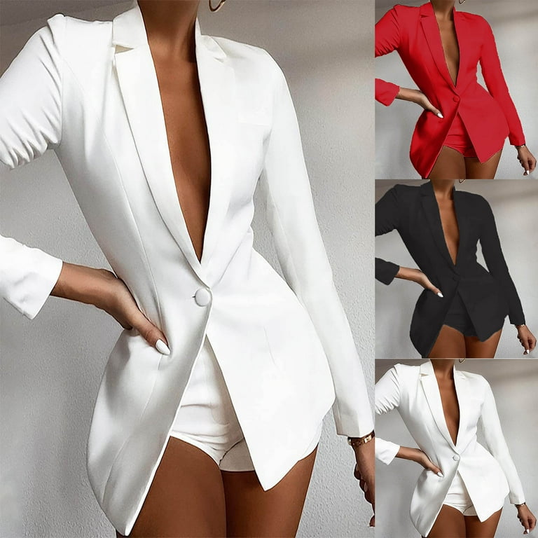 Sexy Womens 2 Piece Blazer Outfits Business Casual Long Sleeve Solid Blazer  and Shorts Pants Fashion Office Suit Sets