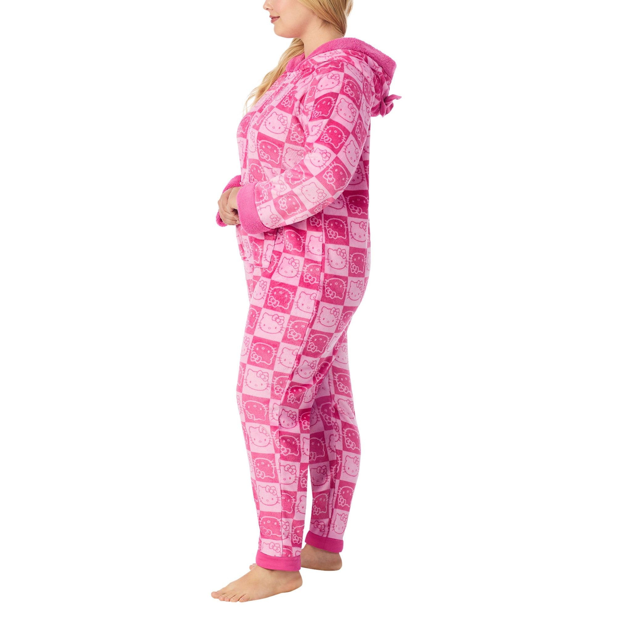 Women's One-Piece Onesie Cozy Lounge Fleece Pajama in Pink / Hello Kitty Sanrio (L)