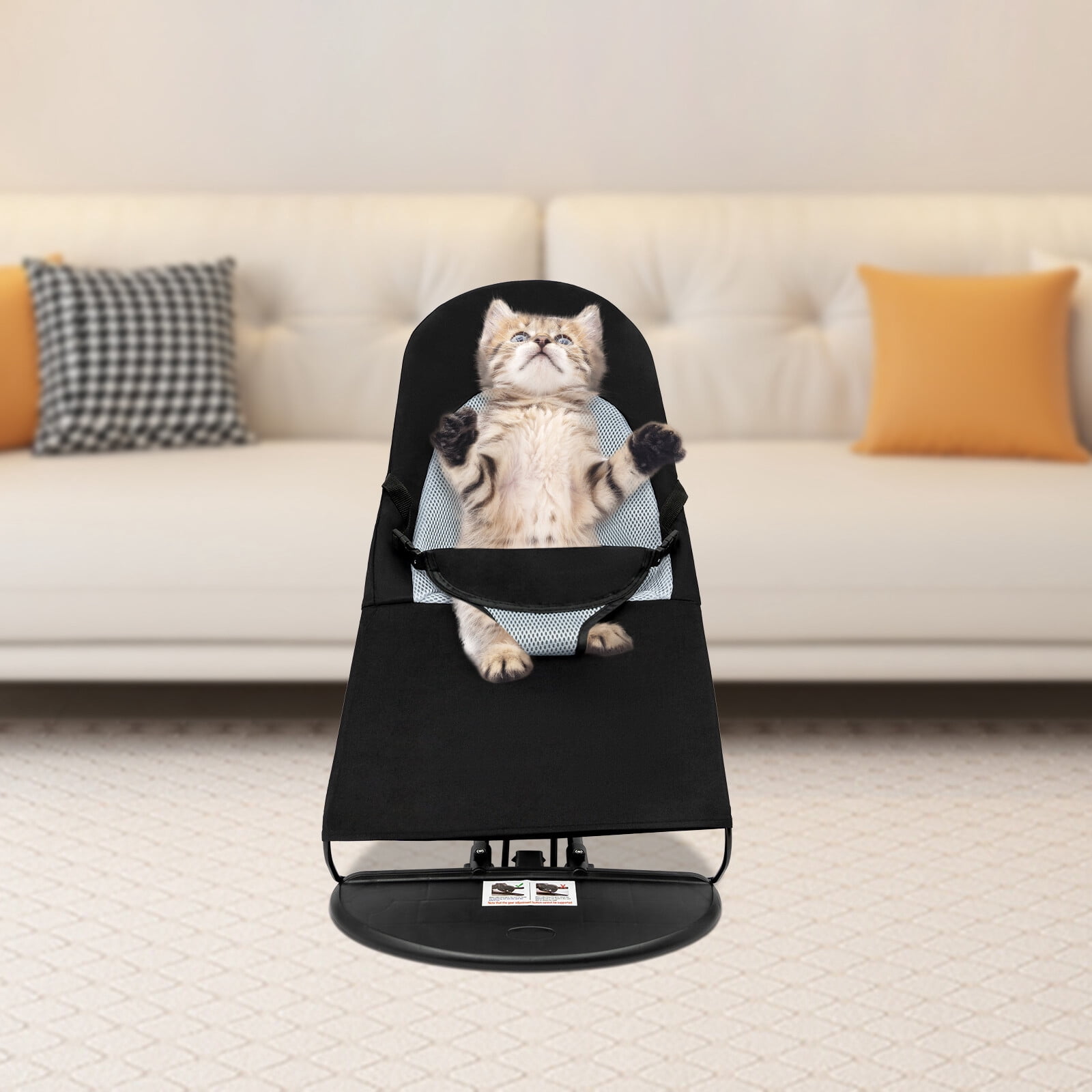 Pet Rocking Chair for Small Dogs & Cats, Portable Foldable Pet Rocker with 3-Level Height Adjustment & 33lbs Capacity, Washable Breathable Indoor/Outdoor Fur Baby Bouncer Bed