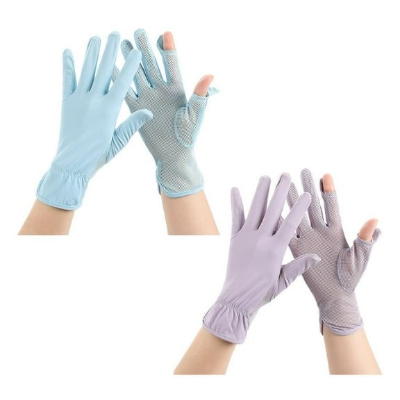 2 pairs summer sunscreen gloves for men and women breathable anti-ultraviolet fingerless outdoor ice silk gloves