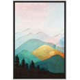 thumbnail image 3 of PixonSign Framed Canvas Print Wall Art Teal and Gold Mountain Peaks Nature Wilderness Illustrations Modern Art Decorative Elements Scenic Colorful Boho Decor for Living Room, Bedroom - 24"x36" Black, 3 of 5