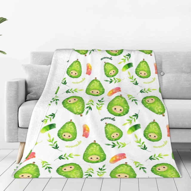 Balery Kawaii Avocado Manta de Felpa Suave y Acogedora – Cobija de Franela Aterciopelada para Cama, Lavable y Cálida para Sofá, Mascotas, Transpirable-50"x40"