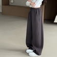 thumbnail image 2 of OSOLU Girls Pants Solid Color Comfortable Drawstring Elastic Waist Side Pockets Wide Leg Trousers Kids Daily Wear, 2 of 6