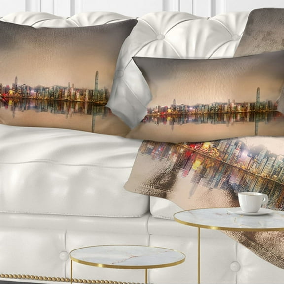 Designart Singapore Financial District Skyscrapers - Cityscape Throw Pillow - 12x20