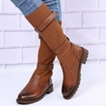 thumbnail image 5 of Knee High Boots Women Wide Calf Flat Low Block Heel Ladies Stretchy Booties Elastic Buckle Winter Shoes Retro Walking Classic Chelsea Boot Western Shoes Sale Clearance US Size 4 5 6 7 8 9, 5 of 7