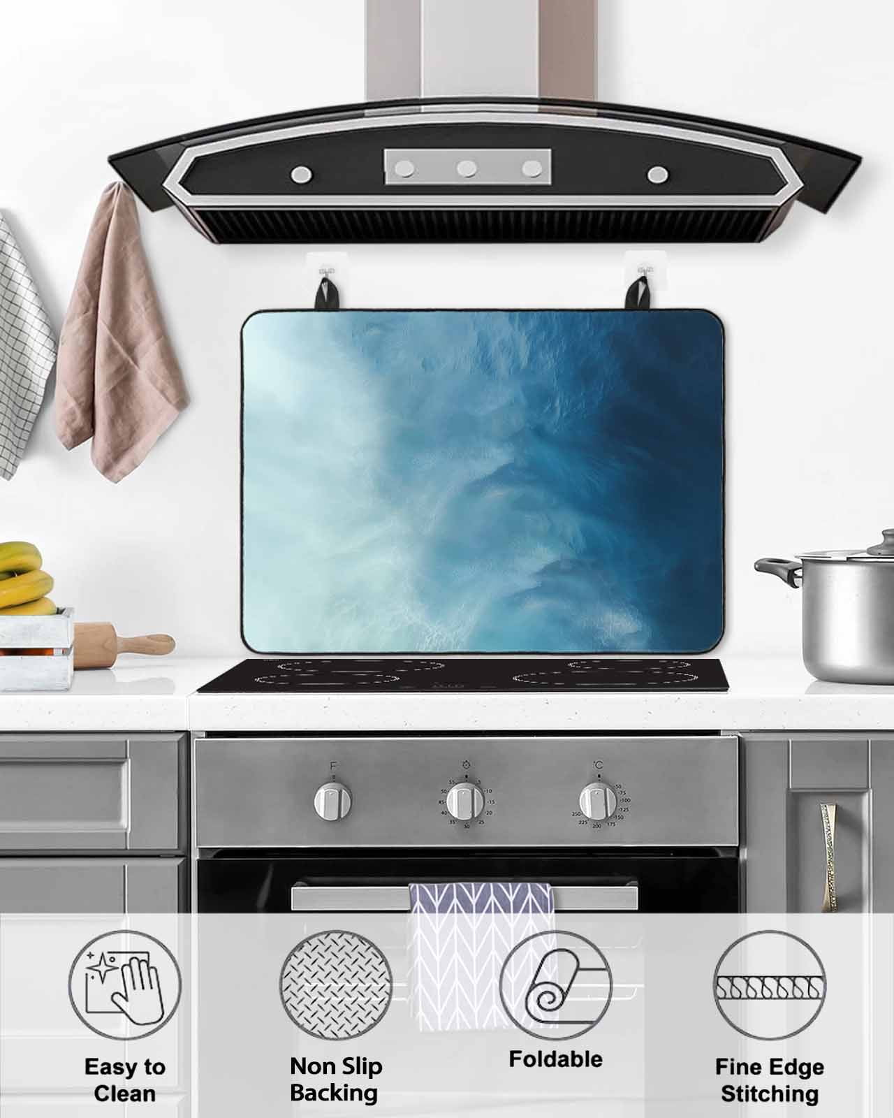 Large Induction Cooktop Protector Mat Blue Ombre Stove Top Covers for Electric Stove, Coastal Beach Modern Abstract Art Decorative Stove Burner Cover Mats, Glass Top Stove Cover