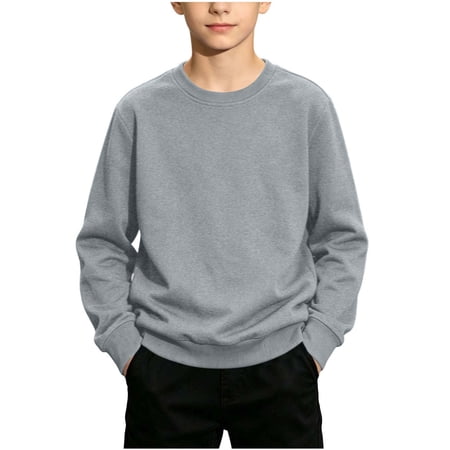 FSYBOA Boys Lightweight Sweatshirts Pullover Crew Neck Casual Long Sleeve Kids Long Sleeve Tops Gray Size 7-8T