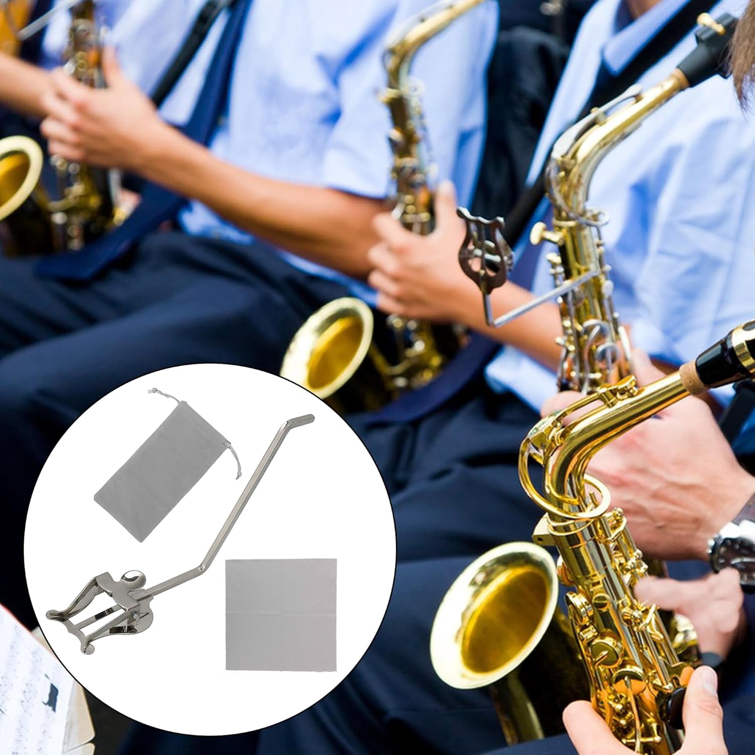 ABCISI Saxophone Band Clamp-On Holder Replacement for Alto & Tenor, Nickel-Plated Saxophone Marching Lyre Music Sheet Clip, Musical Instrument Accssories