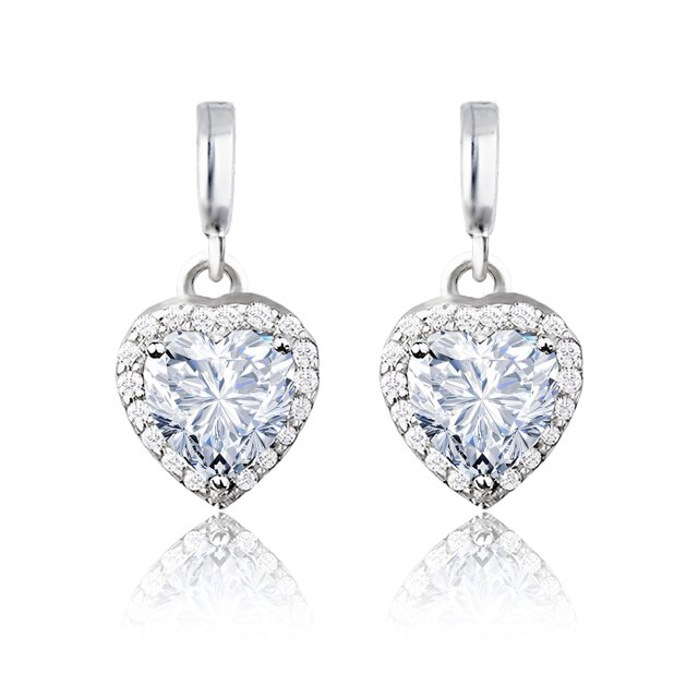JeenMata Pendientes de Corazón Eterno de 1,25 Quilates con Moissanita: Abril, Bañados en Oro Blanco de 18 K sobre Plata