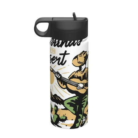 

Goofa Cowboy Playing Guitar for Insulated Kettle 18oz Water Bottle Insulated Tumbler with Handle & Flip Straw - Fits in Cup Holder Leak Resistant Tumbler