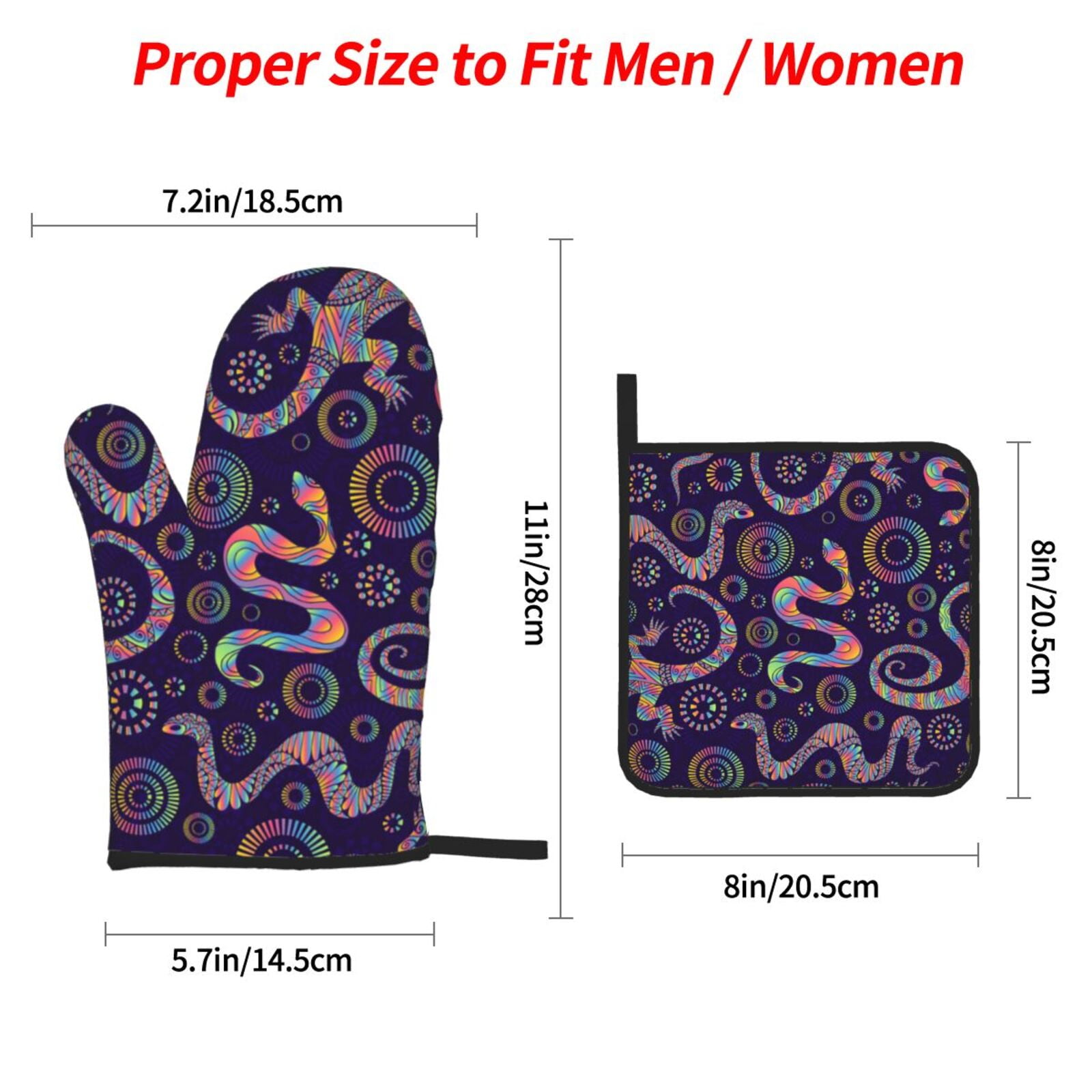 Bright Lizards And Snakes 4Pcs Oven Mitts and Pot Holders Sets Oven Kitchen Gloves Hot Pads for Cooking BBQ Baking Grilling