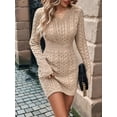 thumbnail image 4 of Women'S Cable Knit Sweater Dress Long Sleeve Knit Fall Winter Dresses Crewneck Mini Pencil Dresses Apricot L, 4 of 8