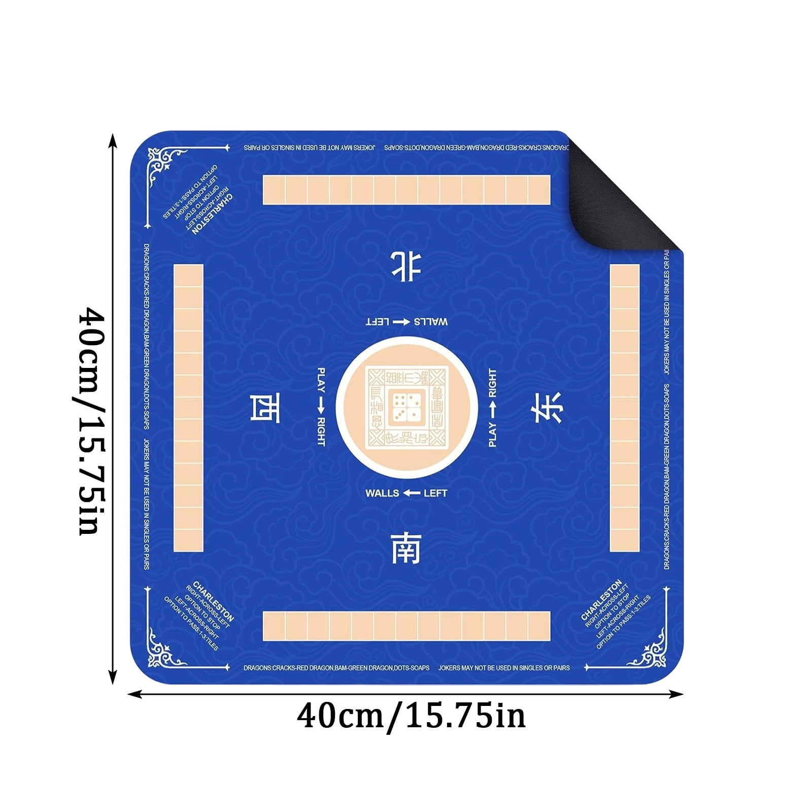Mahjong Mat Noise Reducing Pad for Poker Board Games Dominoes, Blue 60x60cm