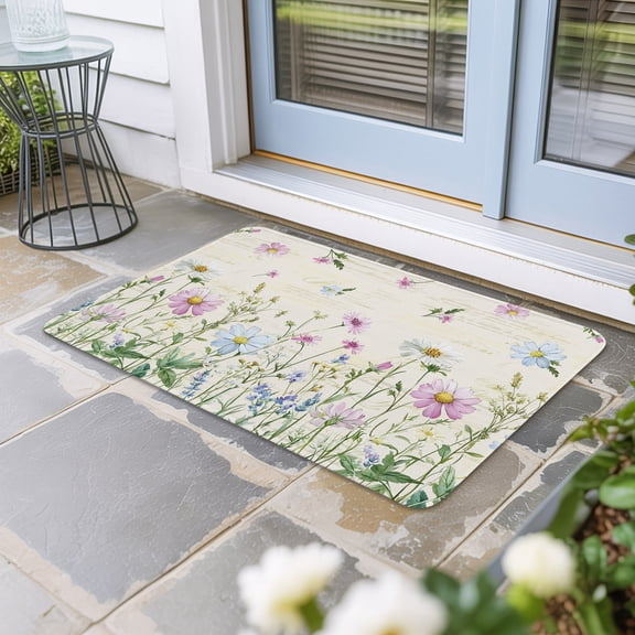 Vintage Flower Door Mat Indoor Outdoor,Botanical Wildflower Plant Country Daisy Non Slip Welcome Mat with Rubber Backing,Absorbent Front Door Mats Entryway Rug for Home Patio Entrance 20"x31.5"