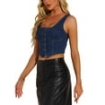 thumbnail image 4 of INSPIRE CHIC Women's Vest Denim Sleeveless Square Neck Cropped Front Button Down Vest XS Dark Blue, 4 of 6