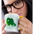 thumbnail image 2 of 3drose, Cute Green Brontosaurus Green Dino Dinousaur Cartoon with Leafy Background, 11oz Two-tone Yellow Mug, 2 of 6