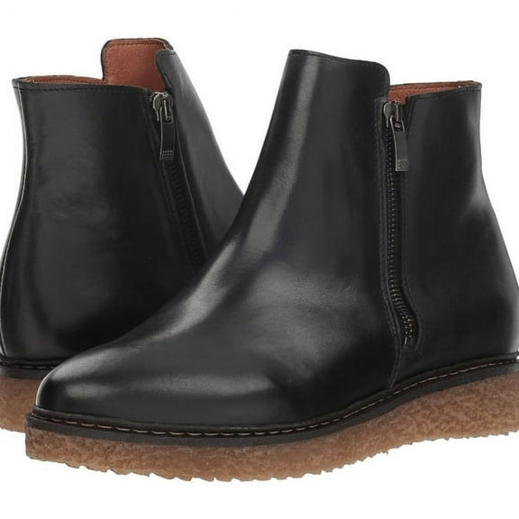 Eric Michael Hampton Black Leather Chunky Heel Side Zip Fashion Ankle Boots (Black, 6)