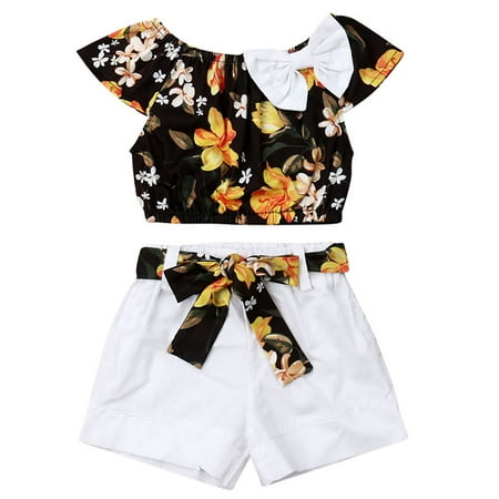 

Maxcozy Kids Baby Girls Floral Tops+Short Pants 2PCS Summer Outfits 1-5 Years