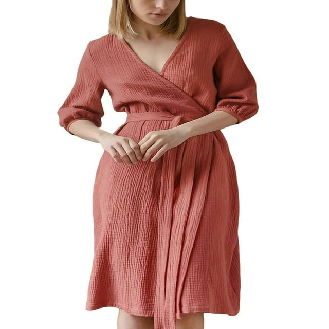 Robes de Kimono Femmes Lâches et Confortables Couleur Unie avec Peignoir Ceinturé
