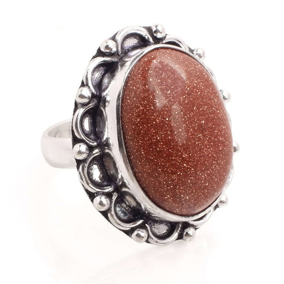 Silver Plated Adjustable Ring Jewelry For Womens - Sun Stone Gemstone Handmade Ring - Fashion Jewelry Gift For Her - Bohemian style Statement Ring For Women - R-1008