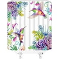 thumbnail image 3 of Hummingbird Floral Shower Curtain Purple Tropical Colorful Succulents Calla Lily Bird Green Leaf Spring Summer Natural Garden Polyester Fabric Bathroom Curtains Set with Hooks 70x70 Inches, 3 of 3