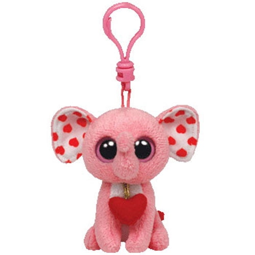 TY Beanie Boos - TENDER the Pink Elephant with Heart (Solid Eye Color) (Plastic Key Clip - 3