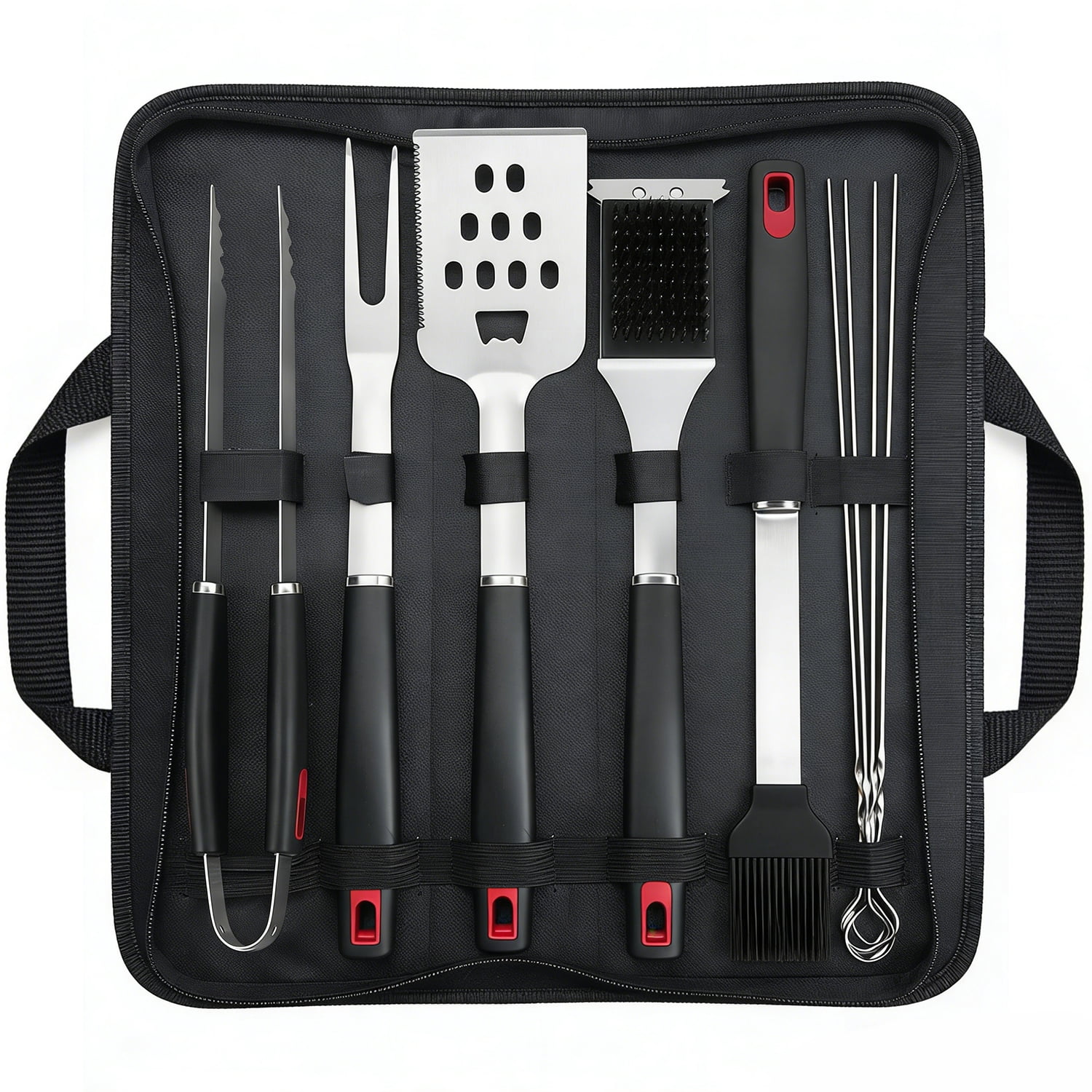 GARITIN 10-Piece BBQ Grill Accessories Set, Stainless Steel Grilling Tools and Utensils, Outdoor Grill Kit with Carry Case for Backyard, Camping and Grilling