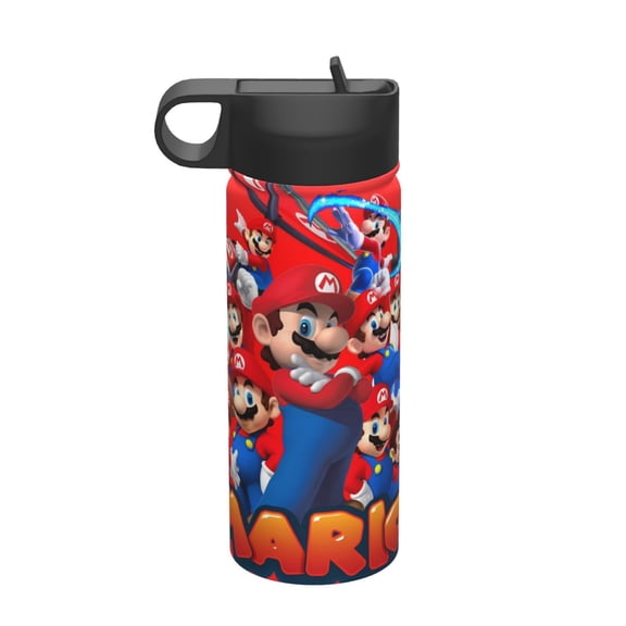 Saiise Mario Print Insulated Water Bottle with Straw,Sports & Travel Water Bottle 18oz Double Walled Stainless Steel,Reusable Thermal Water Bottle