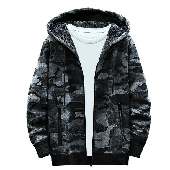 BXINGOHAI Mens Hoodies Knit Sweater, Full Zip Fleece Lined Cardigan Sweaters Casual slim Fit Knit Hooded Men Sweater Jacket Today Sales Dark Gray,XXXL