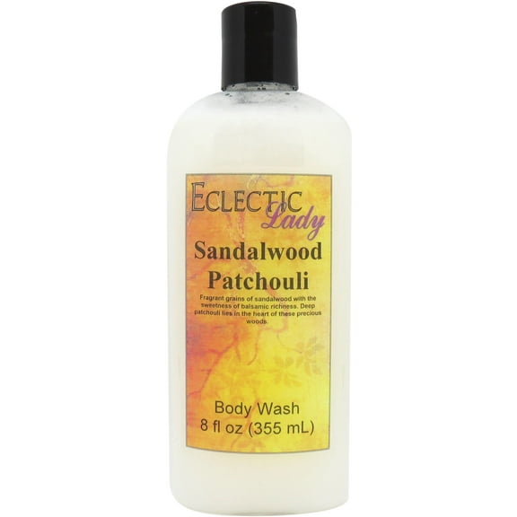 Sandalwood Patchouli Body Wash by Eclectic Lady, Liquid Shower Gel for Women and Men, 8 Ounces