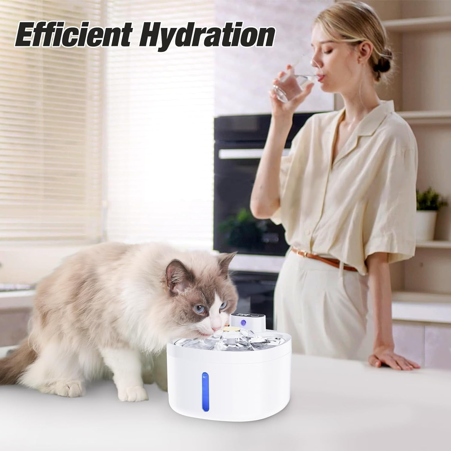 Vinci S6 Cat Water Fountain, 88oz/2.6L Wireless Automatic Cat Fountain with Water Level Window for Cats and Dog with Motion Sensor, Ultra Quiet Battery Operated Pet Water Dispenser with 2 Filters